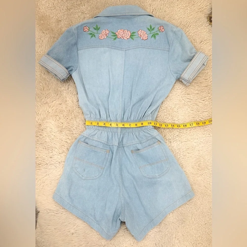 Chasing Unicorns Blue Floral Embroidered Romper - Picture 4 of 7